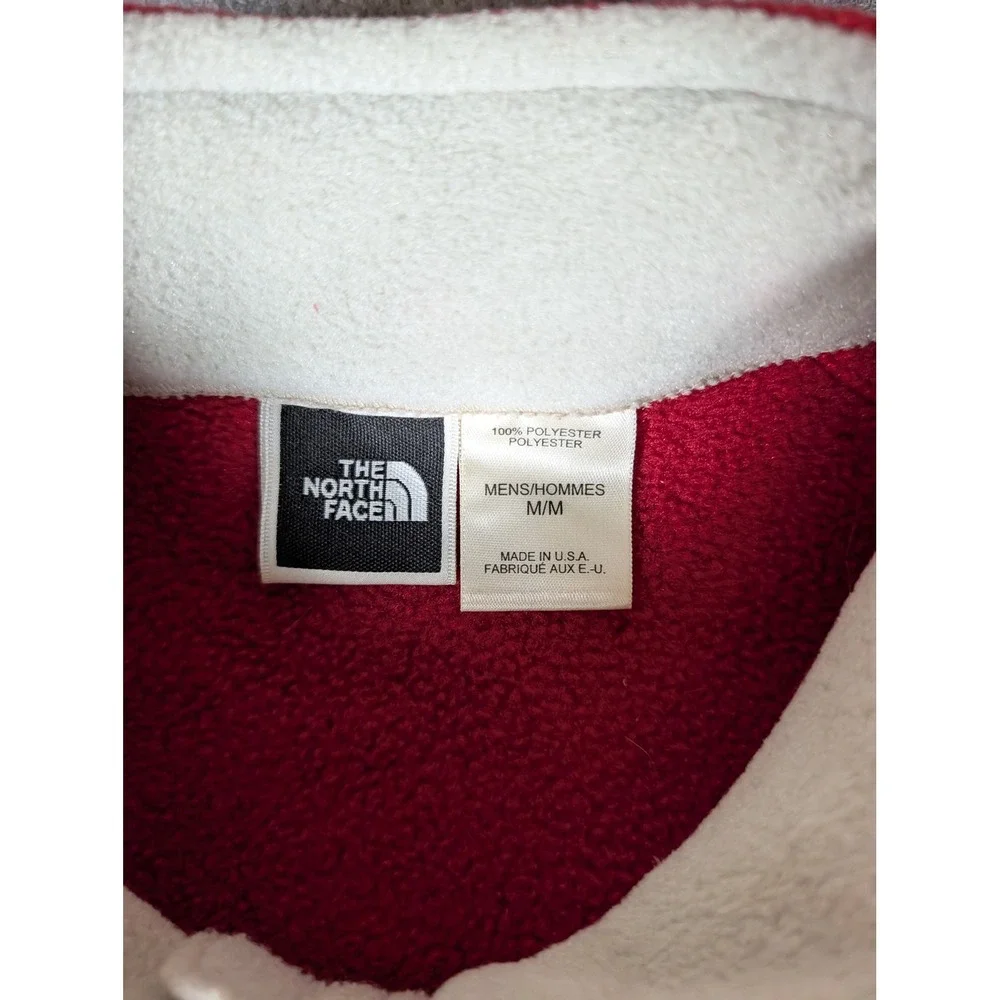 The North Face Mens Full Zip Fleece Vest Red Cream Made in USA Mock Neck M